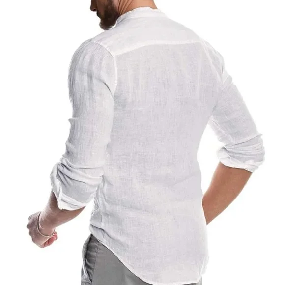 Casual White Men's Button Up Shirt - Picture 2 of 6